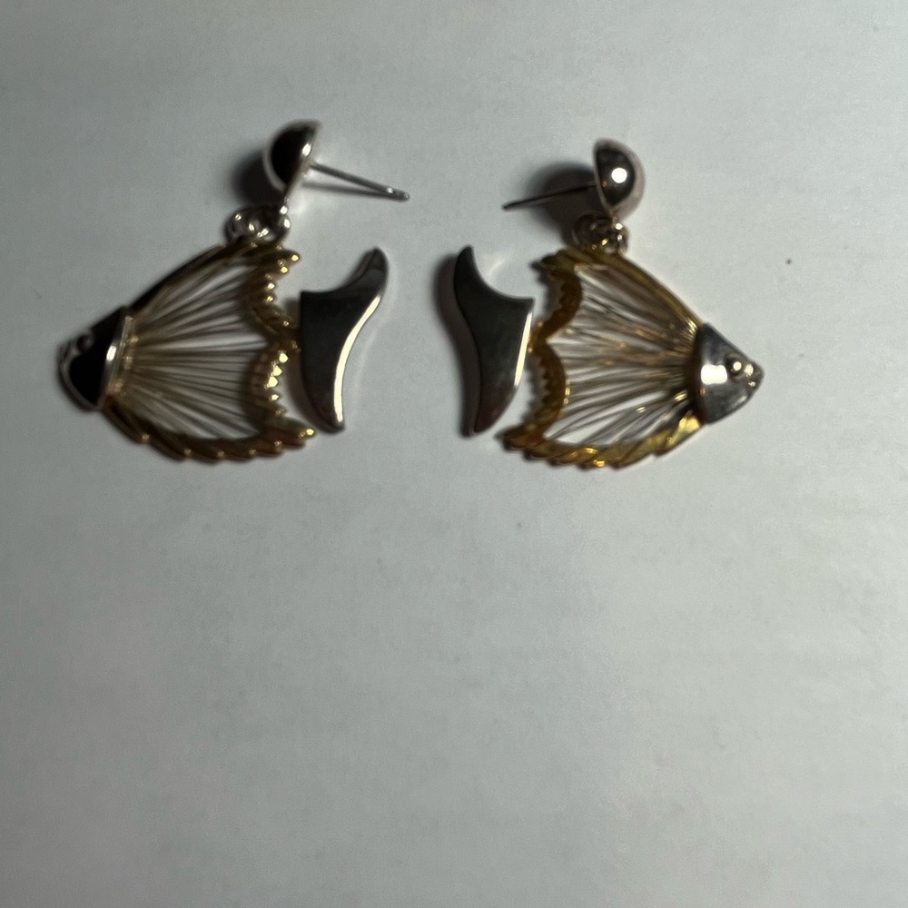 Detailed Vintage signed “Best” Pair of Gold and Silver Fish Earrings
